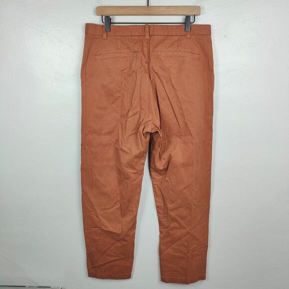 Esby Chino Pants Mens 34 Rust Clay Orange Preppy Slow Fashion Minimalist FLAW - Picture 7 of 12